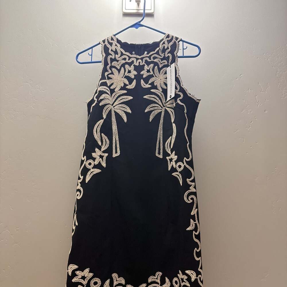 Palm‎ Tree-Embroidered Cotton Mini Dress